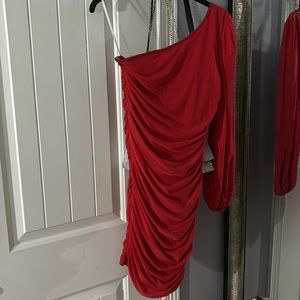 One shoulder red dress